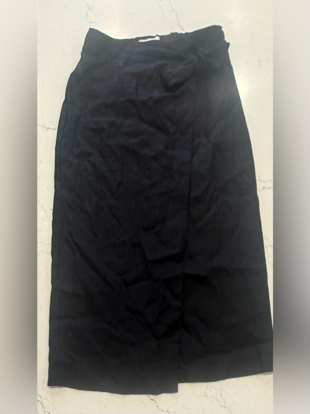 MNG Black 100% Linen Solid Wrap Midi Skirt Button Closure Bow Accent Size L